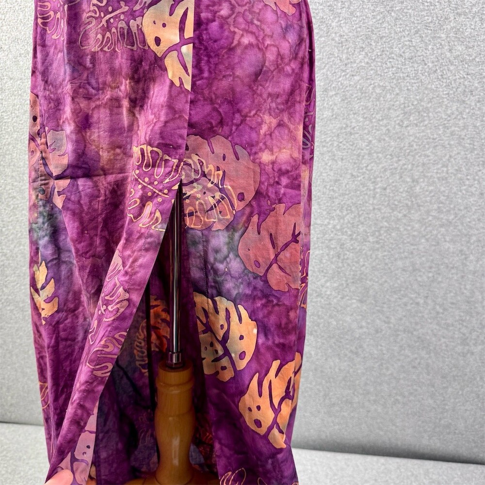 TropiCouture Womens Cotton Maxi Dress Size M Purple Batik Tropical Leaf One - Picture 2 of 11